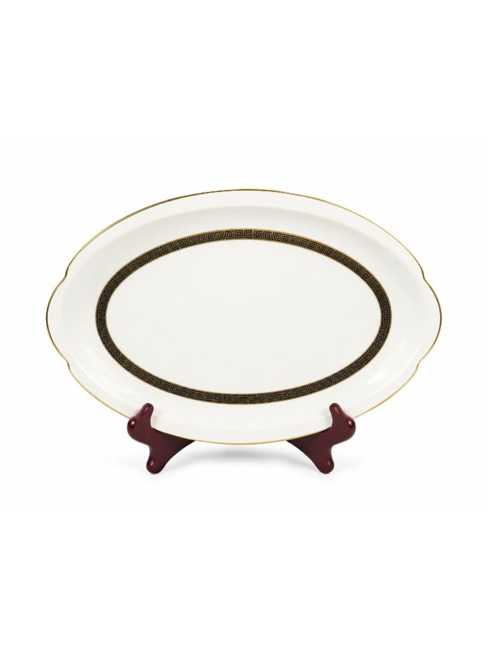 Oval Serving Platter 12" Key Largo by Meito Black Greek Key On Gold Band Royal M